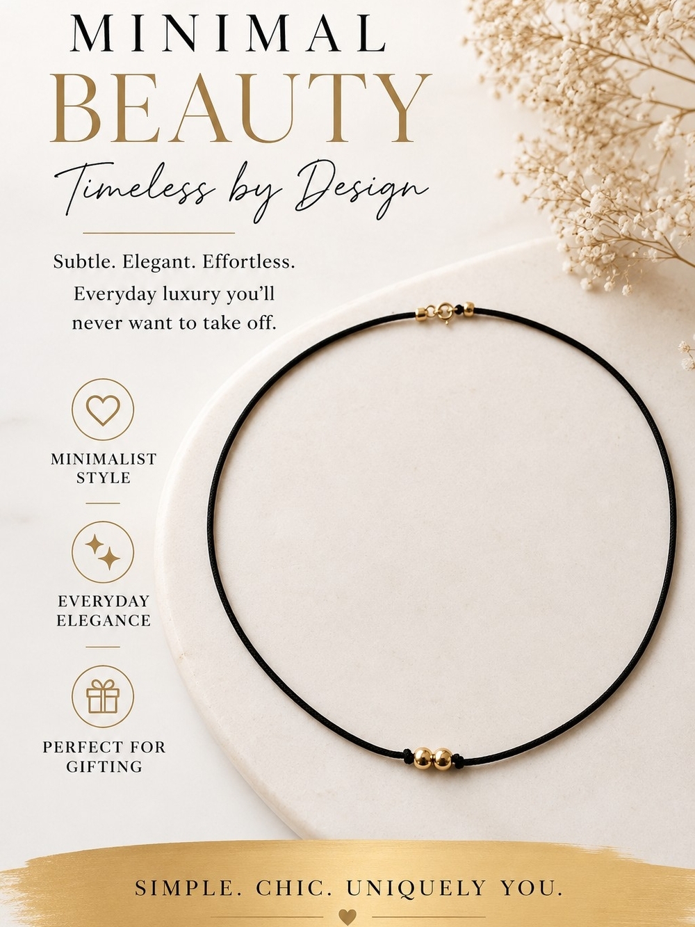 Black Cord Necklace with 14k Gold Bead Accents